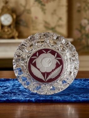 VTG ~ Bohemian ~ Ruby Cut-to-Clear Crystal Dish